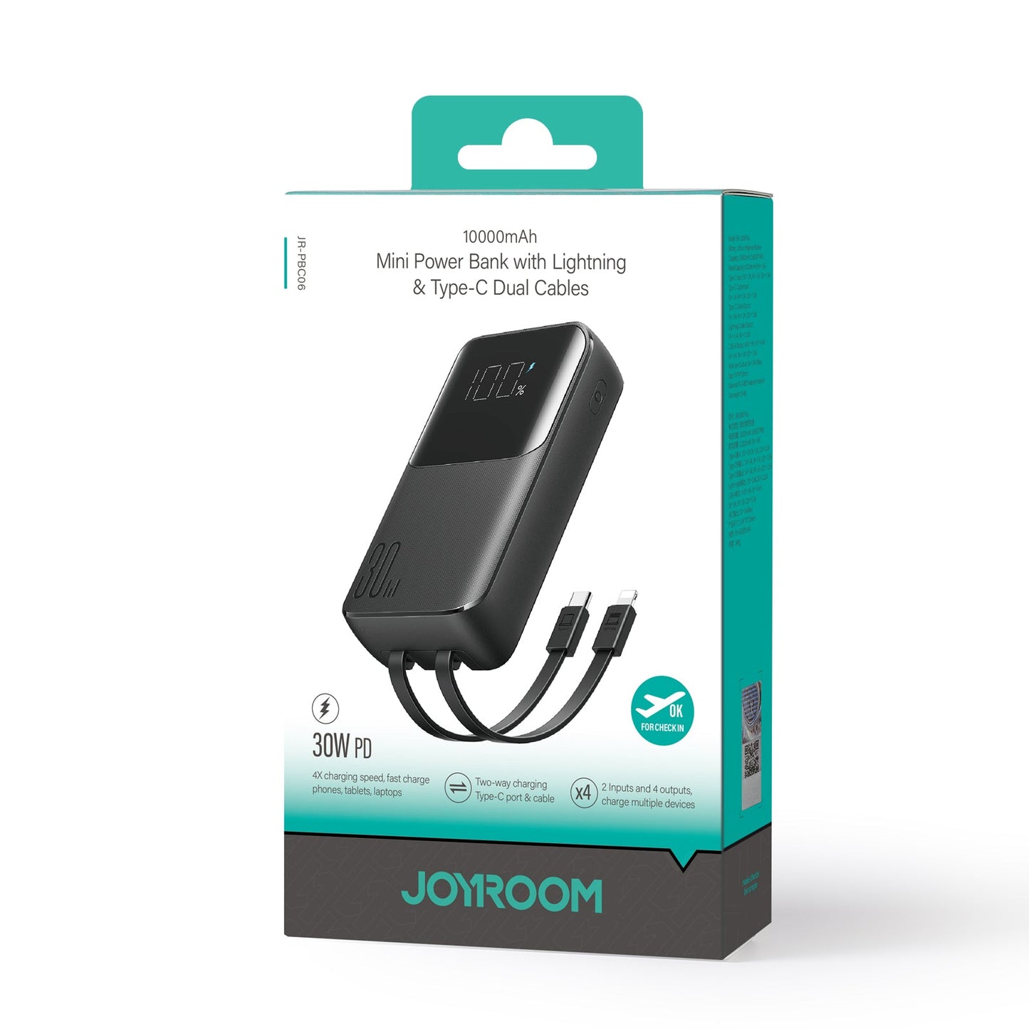 JOYROOM 30W Mini Power Bank with Dual Cables 10000mAh - JR-PBC06