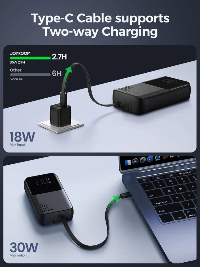JOYROOM 30W Mini Power Bank with Dual Cables 10000mAh - JR-PBC06