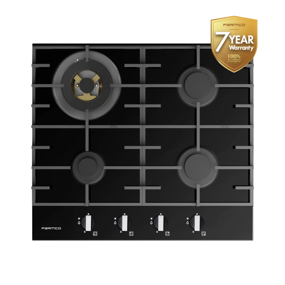 Parmco GAS COOKTOP 600MM GLASS 3BURNER+WOK HO76GGW4