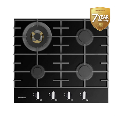 Parmco GAS COOKTOP 600MM GLASS 3BURNER+WOK HO76GGW4