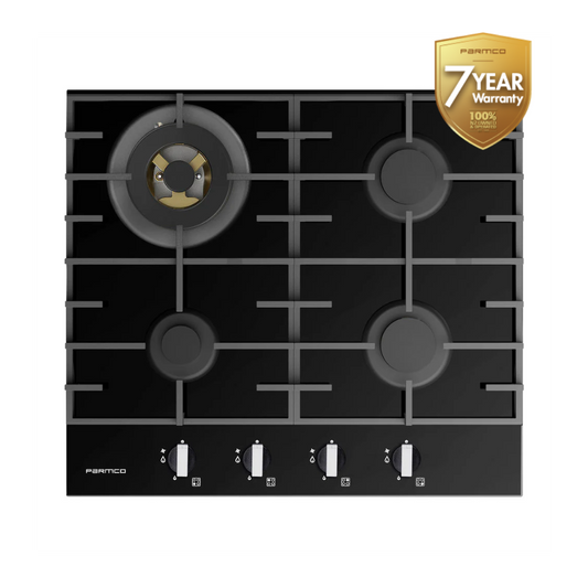 Parmco GAS COOKTOP 600MM GLASS 3BURNER+WOK HO76GGW4