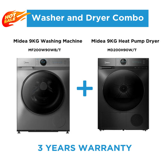 Midea Laundry Combo - 9KG Steam Wash Front Load Washing Machine + 9kg Heat Pump Dryer