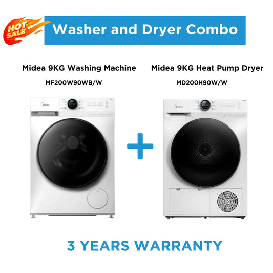 Midea White 9kg Laundry Combo - 9KG Steam Wash Front Load Washing Machine + 9kg Heat Pump Dryer