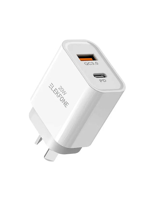 ELEKFONE Fast Wall Charger 20W Dual Port USB-A & Type-C C1